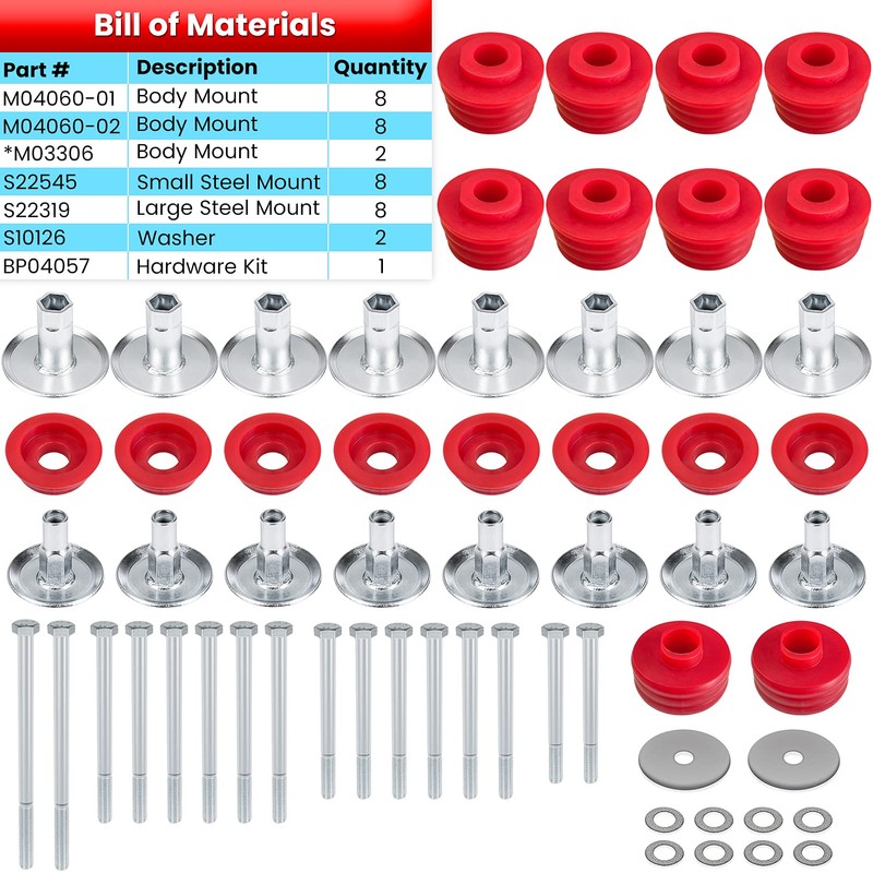 KF04060BK Body Mount Bushing Kit for Ford F250 F350 Super