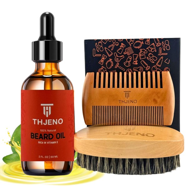 Thjeno Natural Beard Growth & Grooming Kit for Men C