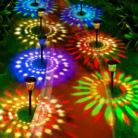 GPRDBTN Solar Outdoor Lights, 2 Pack Garden Solar Lights Waterproof,Warm White & Auto RGB Color Changing Glass LED Solar Lights for Walkway Yard Back Lawn Driveway Landscape Decoration