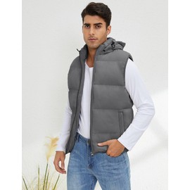 Gihuo Men's Hooded Puffer Vest Sleeveless Zip Up Padded Jackets Coat Lightweight Quilted Gilet with Pockets (US, Alpha, Medium, Regular, Regular, Grey)