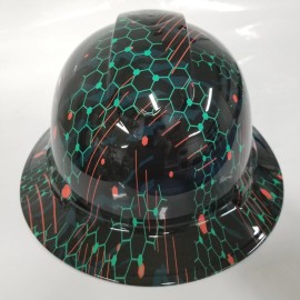 Pyramex full brim hard hat custom hydro dipped IN ALIEN CAMO GEOMETRIC PATTERNS BOLD - 4pt suspension
