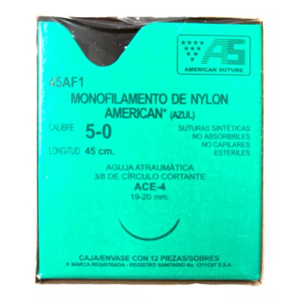 American Sutura Nylon Azul 5-0 3/8 Circulo Cortante 19-20mm American