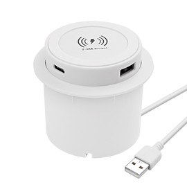 XMSJSIJ Embedded Desktop Wireless Charger 10 W 3-in-1 USB A/Type C Pop-Up Wireless Multifunctional Fast Charging Station for Bedside Table Desks Furniture (White) 1 Piece