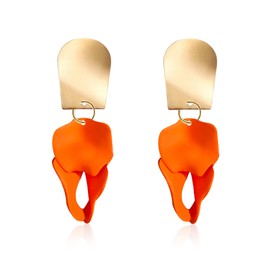 Just Follow Rose Petal Dangle Earrings Fashion Boho Acrylic Flower Earrings Large Statement Resin Floral Earrings for Women Lady Bridal Great for Pageant Prom Gifts With Gift Box (Orange)