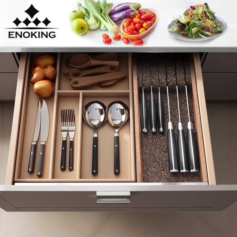 Enoking Knife Drawer Organizer Insert, In Drawer Knife Block, Acacia