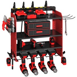 CFMASTER Power Tool Organizer Wall Mount with Charging Station - Heavy-Duty Cordless Drill Holder,Adjustable Tool Storage Rack for Garage,Workshop,Wall-Mounted Tool Organizer Gifts for Fathers Day