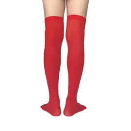 AUSUAYA Women Nylon Opaque Thigh High Christmas Stockings, School Girl Sheer Over Knee Silk Socks For Cosplay Party GB-NL-W3 (Red)