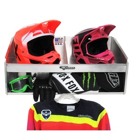 Pit Posse 448 Trailer Cabinet Helmet Bay Double Mount with Shelf - Made in USA - Enclosed Race Trailer Shop Garage Aluminum Organizer - Motorcycle Bike Helmet Storage (Silver)