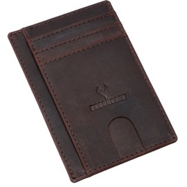 URBAN CREW Slim Leather Wallet for Men – RFID Blocking Minimalist Front Pocket Card Holder with Money Slot – Vintage Look (Dark Brown)