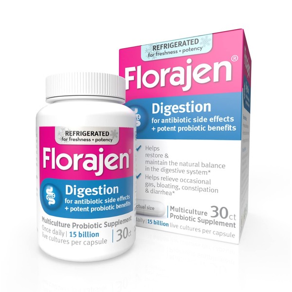 Florajen Digestion Probiotics, Gut Health Supplement with Constipation and Bloating Relief for Adults, 30 Count (Refrigerated)