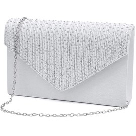 ZHOUYIKJ Women's Party Bag, Wedding Clutch Bag, Shoulder Bag, Reception, Present, Banquet Bag, Silver