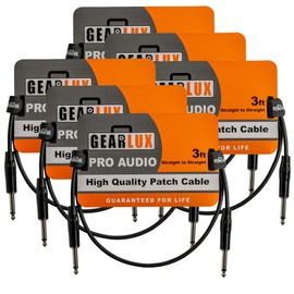 Gearlux Patch Cable/Guitar Effects Cable, 1/4-inch Straight, Black, 3 Foot - 6 Pack