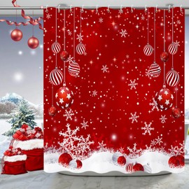 Caheansi Christmas Shower Curtain, Red Merry Xmas Glitter Sparkle Bokeh Snowflake Winter New Year Holiday Bathroom Curtain Waterproof Fabric Machine Washable with Hooks, 72" Wx72 L