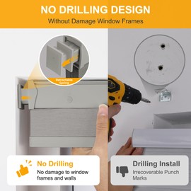 Homedemo No Drill No Tools Blackout Cellular Shades Cordless, Honeycomb Blinds for Window, Easy Install No Screws Thermal Insulated Noise Reduction Cellular Blinds for Home (Grey, 36" W x 64" H)