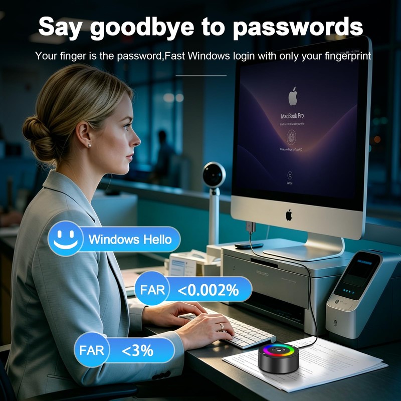 USB Fingerprint Reader for Windows 10/11/12 ONLY, RGB Light Up