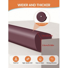 QYV Baby Proof Edge Corner Protector, 6.56FT 0.47''Th L-Shape Furniture Corner & Edge Safety Bumpers with 6 Corners, Pre-Taped, Soft NBR Rubber Foam Desk Edge Cushion Wall Corner Protector（Brown）