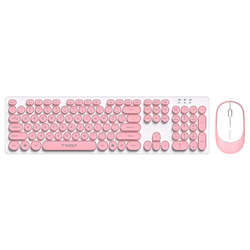 T-WOLF TF770 2.4G Wireless Keyboard Mouse Combo Punk Round Keycap