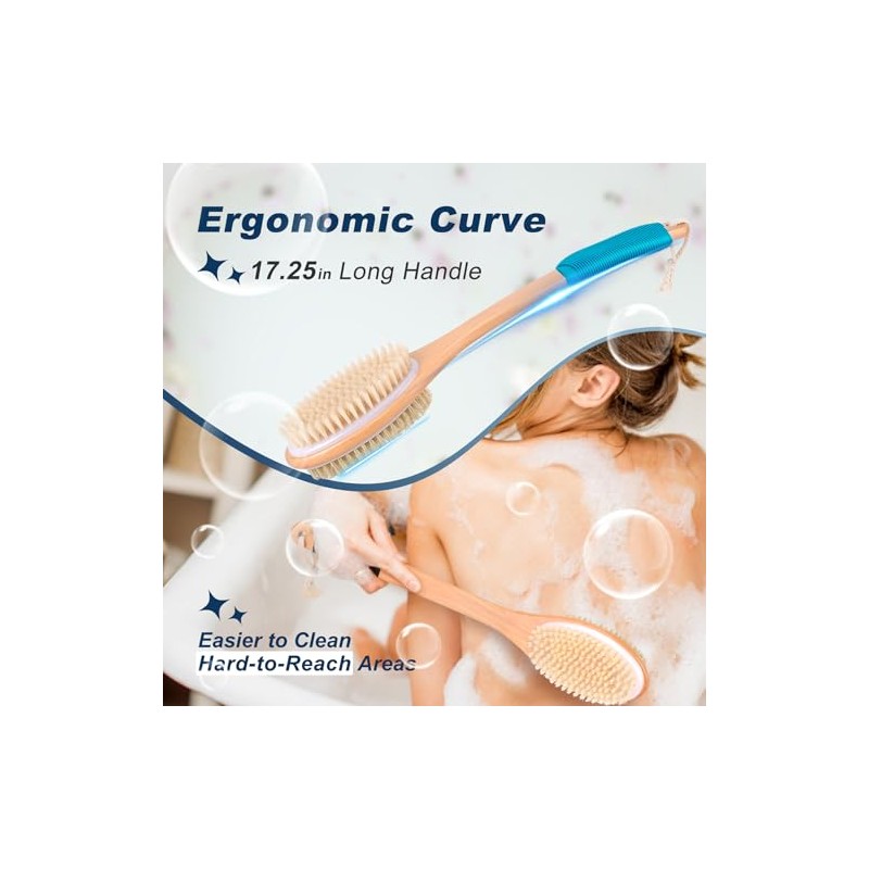 Depurador/cepillo ergonómico de mango largo para ducha, exfoliante corporal de