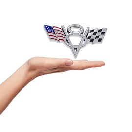 2PC V8 Emblem Badge 3D Metal American Flag Style Car Sticker Fit for V8 Engine Car Silver