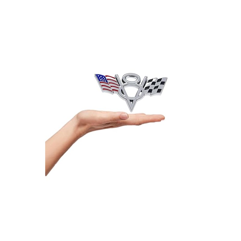 2PC V8 Emblem Badge 3D Metal American Flag Style Car