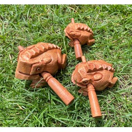 Guiros Percussion Instruments Wooden Frog wooden frog musical instrument 3 Pieces Set of 4 Inch Frog, 3 Inch Frog, and 2.25-2.75 Inch Frog Home Decor (Brown)