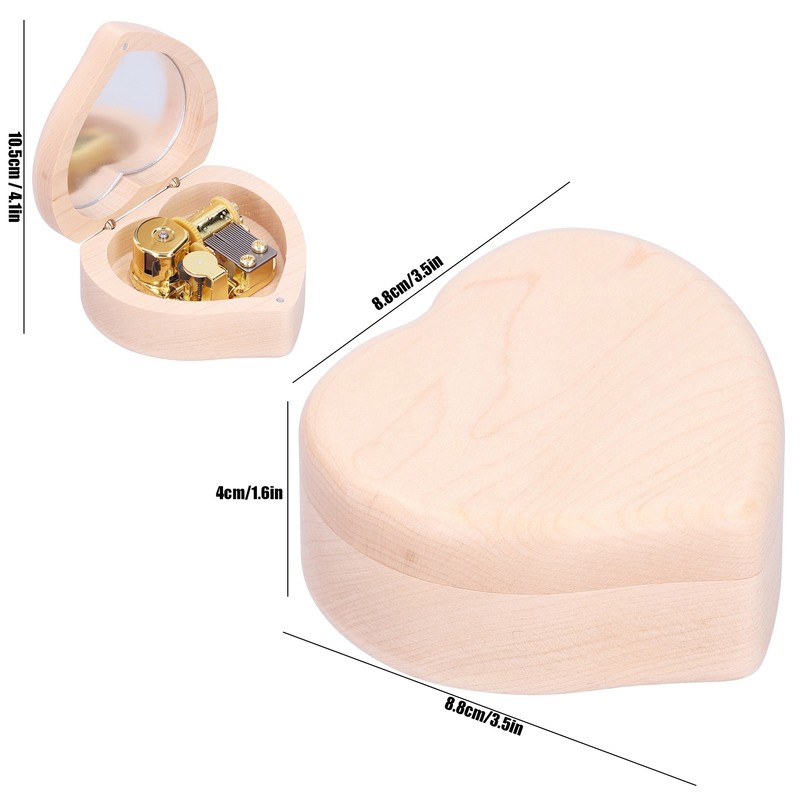 Wood Heart Shape Music Box Musical Box for Birthday Christmas