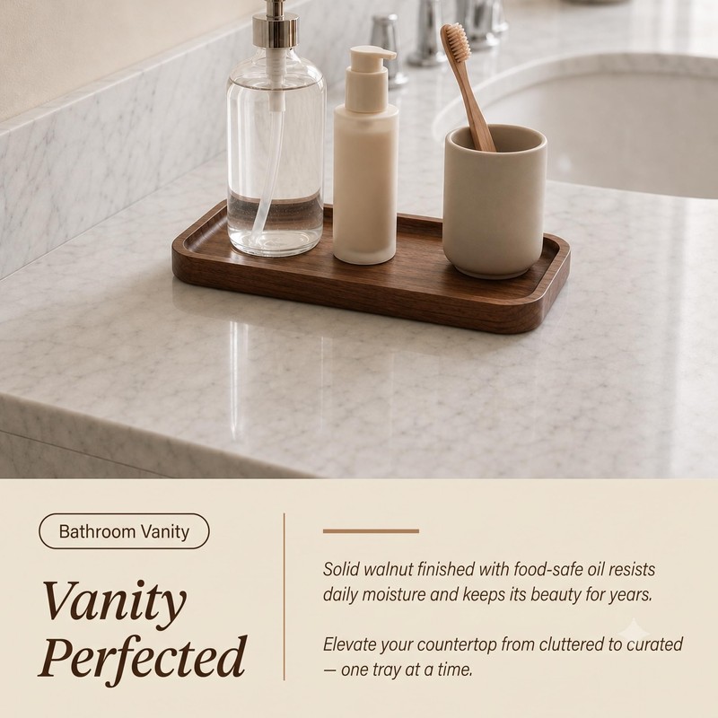 Walnut Wood Tray with Non-Slip Feet, 10 x 6 Inch