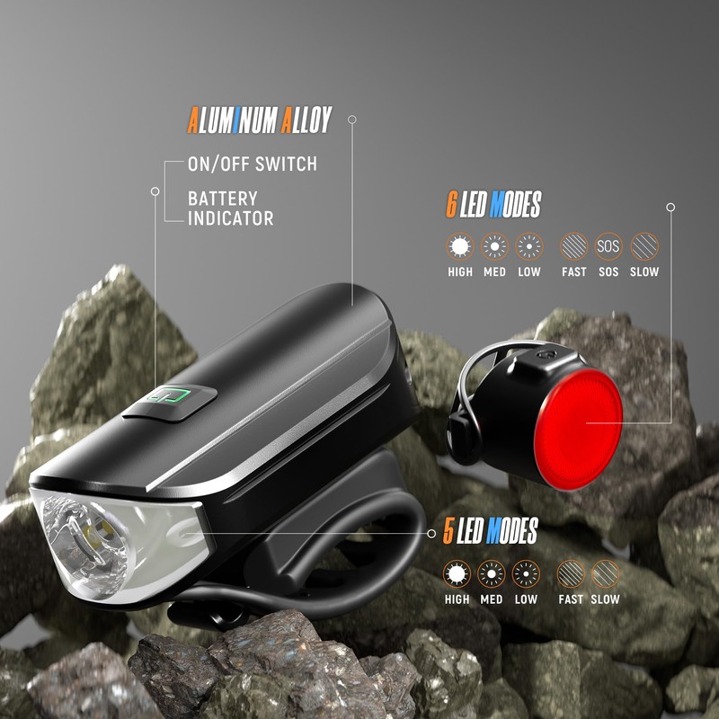 Bike Lights Set 1500LM USB Rechargeable Bicycle Headlight & Tail