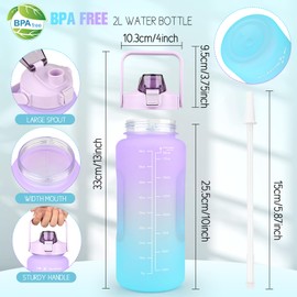 Water Bottle 2L BPA Free Sport Drinks Jug with Time Marking & Lock Cover, Leak Proof 2 Liters Water Bottle with Portable Handle, Purple Water Canteen Bottle