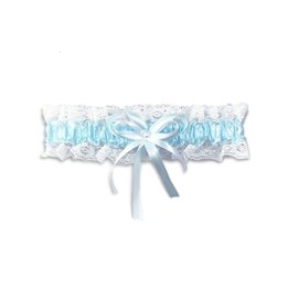 Garter for Bride Garter White Lace with Blue Satin Ribbon and Shiny Crystal Lace White Elegant Pearl in the Middle Garter Bridal Wedding Garter Bridal Wedding Garter Bridal, White, Blue