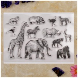 Kwan Crafts Animal World Elephant Giraffe Lion Clear Stamps for Card Making Decoration and DIY Scrapbooking