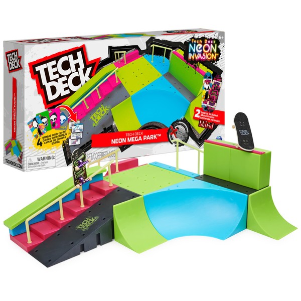 TECH DECK, Neon Mega Park X-Connect Creator, Customizable Glow-in-The-Dark Ramp Set with 2 Blind Skateboard Fingerboards, 90+ Pieces, Gift for Ages 6+