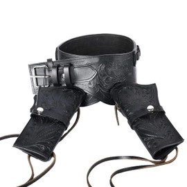 Hulara Western Gun Holster .45 Auto .45 ACP 44/45 Caliber Cowboy Holster for Revolver Full Grain Buff Leather Gun Holster with Belt for Men-Black Double