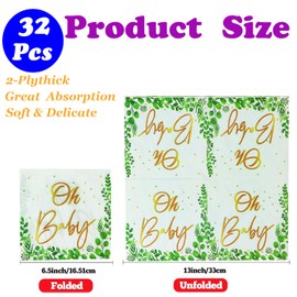 32Pcs Eucalyptus Leaf Oh Baby Napkins Sage Green 6.5in