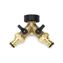 QWORK® 2 Way Garden Hose Diverter, Y Splitter, 3/4" Diverter Y Diverter Brass With Shut-off Valves On Each Side And Two Quick Connectors
