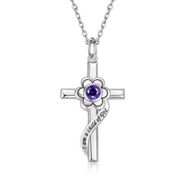 I am a Ch1l d of God Necklace - 925 Sterling Silver Opal Flower Cross Pendant Baptism Jewelry First Communion Gifts for Women (Feb.& June)