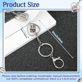 Neptniopllab 1PC Metal Dice Keychain with Spin Lucky Heart Black Dots, Silver Dice Charms for Bag,Keys,Purse,Wallet