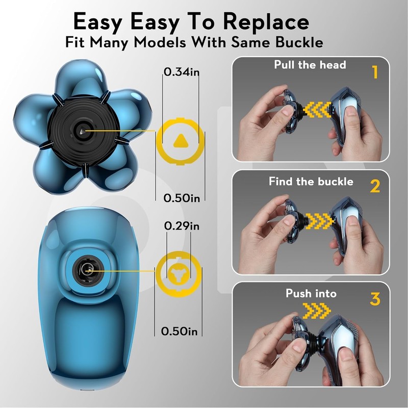 Kibiy Bald Shaver Replacement Heads (6 Blades, Light Blue)