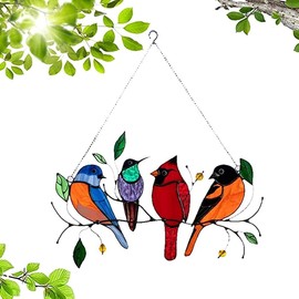 ASSDITED Multicolor Birds on a Wire Window Suncatchers Hanging Ornament Indoor Outdoor Decor Pendant Theme Gifts for Bird Lover (4 Birds)