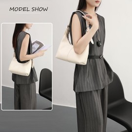 NIUEIMEE ZHOU Hobo Bags for Women Soft Vegan Leather Crescent Shoulder Handbag Slouchy Tote Crossbody Purses with Adjustable Strap, White