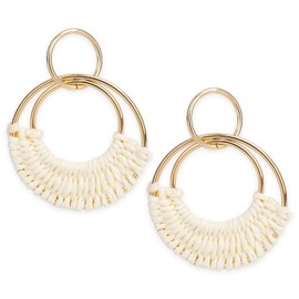 Hoop Earrings for Women, Rattan Earrings, Boho Earrings, White Earrings, Raffia Earrings, Statement Earrings Prom Earrings Wedding Earrings for Brides Fun Lightweight Round Beach Summer Woven Earrings