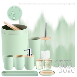 iMucci Bathroom Accessories Green Bathroom Sets with Shower Curtain, Green Ombre Waterproof Shower Curtain with Stainless Steel Hooks, Bathroom Accessories Set Complete