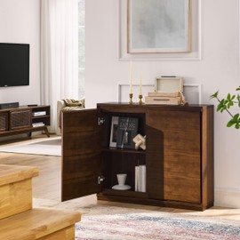 LUMISOL Sideboard Buffet Cabinet, Retro Storage Cabinet Wooden Console Table with 2 Outlet Holes for Kitchen, Dining Room, Living Room, Walnut