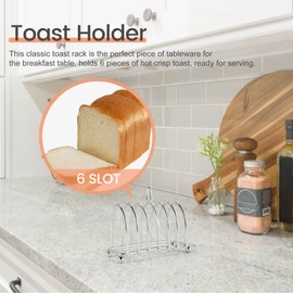 Zicojia Toast Bread Rack Holder 6 Stainless Steel Toast Rack with Feet and Loop Carry Handle