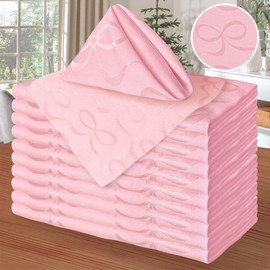 Pink Bow Napkins (18"x18"), Table Napkins Cloth Set of 12 - Cotton & Polyester Blended, Wrinkle/Fade Resistant - Reusable Napkins Washable, Luxury Jacquard Napkins for Engagement Party & Wedding