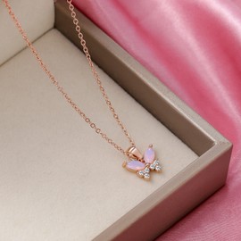 LIAYA Butterfly Necklace for Girls Women, Hypoallergenic Cute Jewelry 18K Rose Gold Plated Mini Animal Jewelry Lovely Gifts for Kids & Little Girls