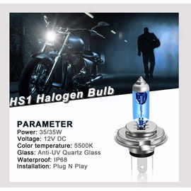 WinPower HS1 35/35W 12V Motorcycle Halogen Headlight 5000K Warm White Super Bright High Beam Low Beam Double Headlight Lamp Bulbs, Pack of 2