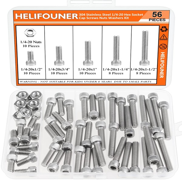 HELIFOUNER 56 Pieces 1/4-20 x 1/2 inch, 3/4 inch, 1