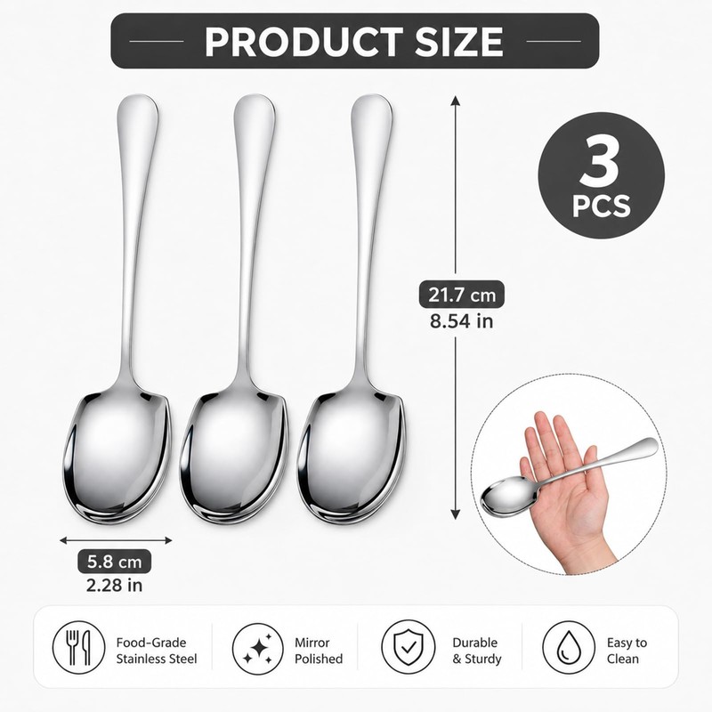 TRACOMPAN 3 Pack Large Serving Spoons, Stainless Steel Serving Spoon
