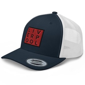 RIVEMUG NG Liverpool Embroidered Curved Bill Trucker Hat Mid Crown Adjustable Cap Navy/White